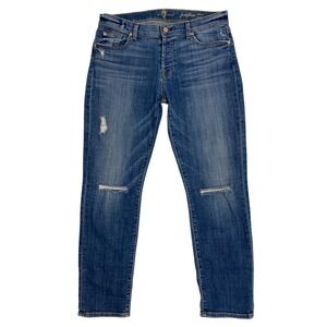 7 For All Mankind Josefina Skinny Boyfriend Jeans Medium Wash Distressed Size 28